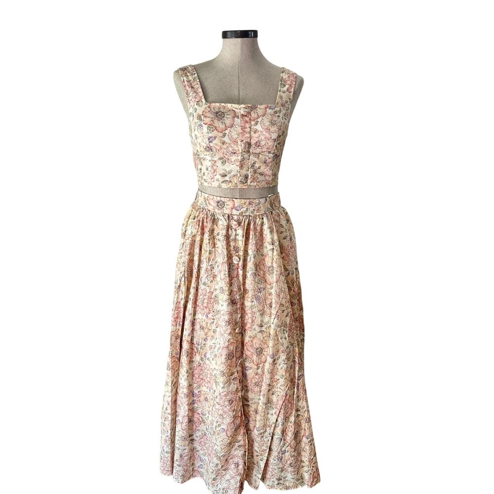 Mable Floral Two Piece Set Cottagecore Corset Crop Top and Skirt